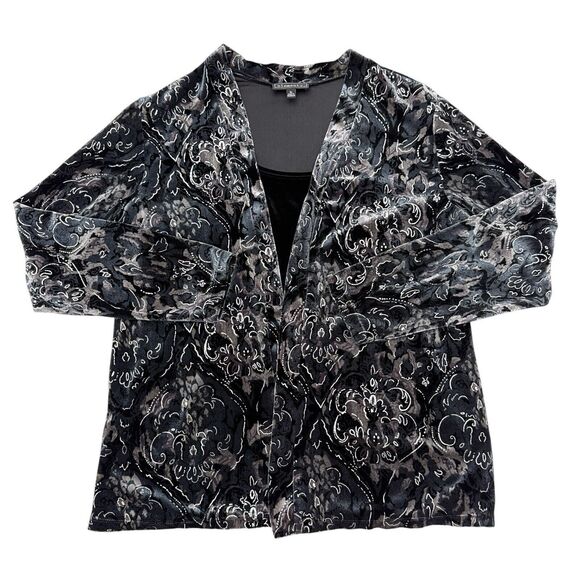 Elementz Top Womens Size XL Black Gray Burnout Velvet Built In Shirt Open Front - Picture 1 of 10